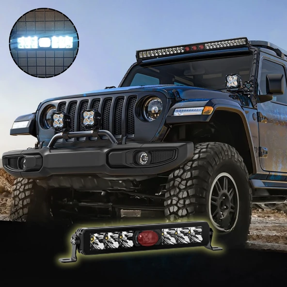 Off-Road Premium 30 CM Tampon Kaput LED Bar Beyaz Projektör Kırmızı Gündüz Led Metal 12-24V  1 ADET