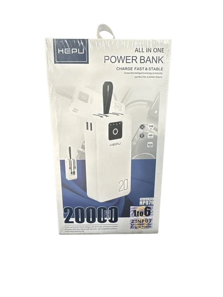 Hepu HP979 Dahili Çoklu Kablolu 20000 mAh Powerbank BEYAZ