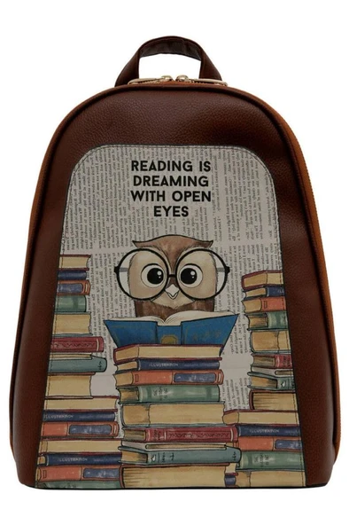 Kadın Vegan Deri Kahverengi Sırt Çantası - The Wise Owl Tasarım