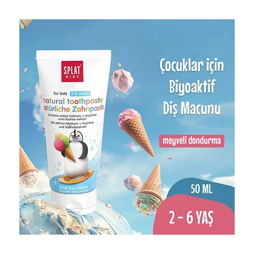 Splat Diş Macunu Çocuk Meyveli Dondurma 2-6 Yaş 50Ml