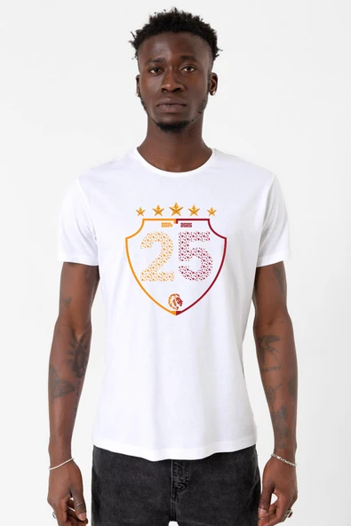 25 Şampiyonluk Shield Beyaz Erkek Bisikletyaka Tshirt