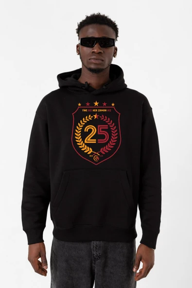 25 Şampiyonluk Yine Biz Siyah Erkek 3ip Kapşonlu Sweatshirt ürün görseli