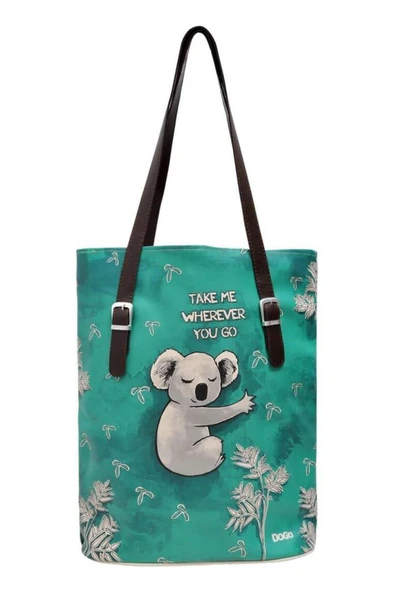 Kadın Vegan Deri Turkuaz Omuz Çantası - Koala Hug Tasarım - 3