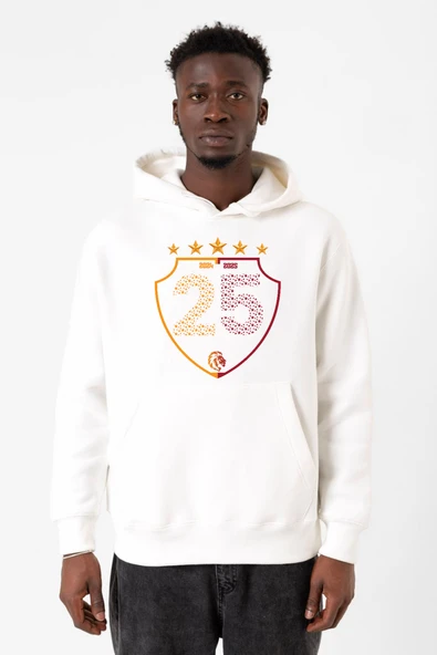 25 Şampiyonluk Shield Beyaz Erkek 3ip Kapşonlu Sweatshirt