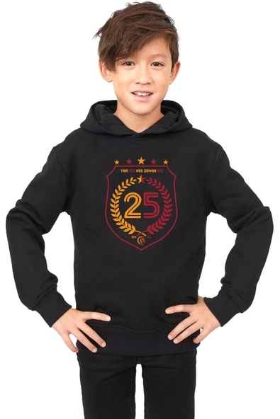 25 Şampiyonluk Yine Biz Siyah Çocuk 3ip Kapşonlu ürün görseli