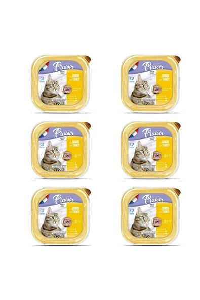 Plaisir Hindi Etli Pate Kısırlaştırılmış ve Yetişkin Kedi Yaş Maması 100 Gr x 6 Adet