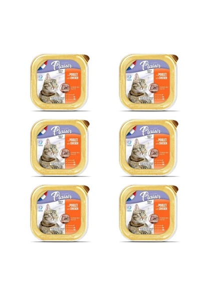 Plaisir Tavuk Etli Pate Kısırlaştırılmış ve Yetişkin Kedi Yaş Maması 100 Gr x 6 Adet