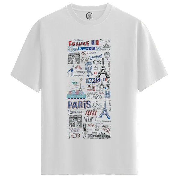 Paris Notes - %100 Pamuklu Kadın Beyaz Tişört - Premium Quality - 1