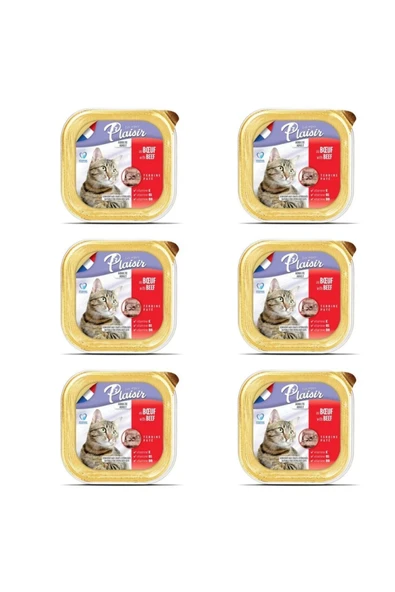 Plaisir Biftek (Sığır) Etli Pate Kısırlaştırılmış ve Yetişkin Kedi Yaş Maması 100 Gr X 6 Adet