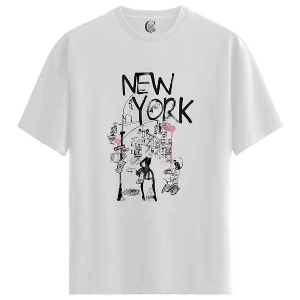 City Muse NY - %100 Pamuklu Kadın Beyaz Tişört - Premium Quality