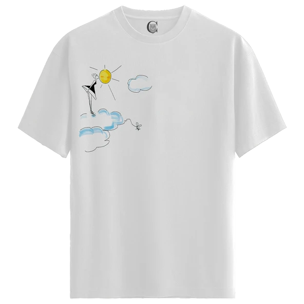 Cloud Steps - %100 Pamuklu Kadın Beyaz Tişört - Premium Quality - 1