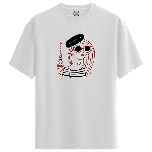 Paris Mood - %100 Pamuklu Kadın Beyaz Tişört - Premium Quality ürün görseli 1