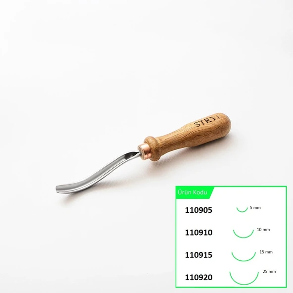 STRYI 110910 Bükülmüş Derin Oluklu Ahşap Oyma Iskarpelası 10 mm - 7