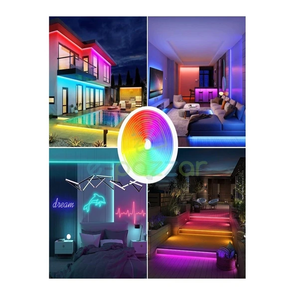 5 Metre 16 Renk RGB Esnek Şerit Neon LED Uzaktan Kumandalı 4 Fonksiyon - 2