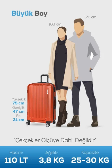 Polo&Sky Spring Model Turuncu Renk Büyük Boy Valiz Bavul - Resim 4