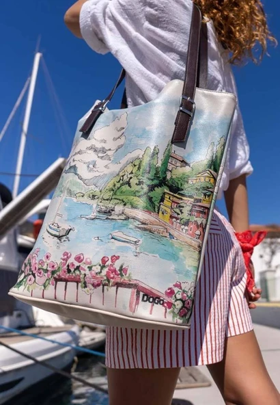 Kadın Vegan Deri Mavi Omuz Çantası - Lago di Como Tasarım