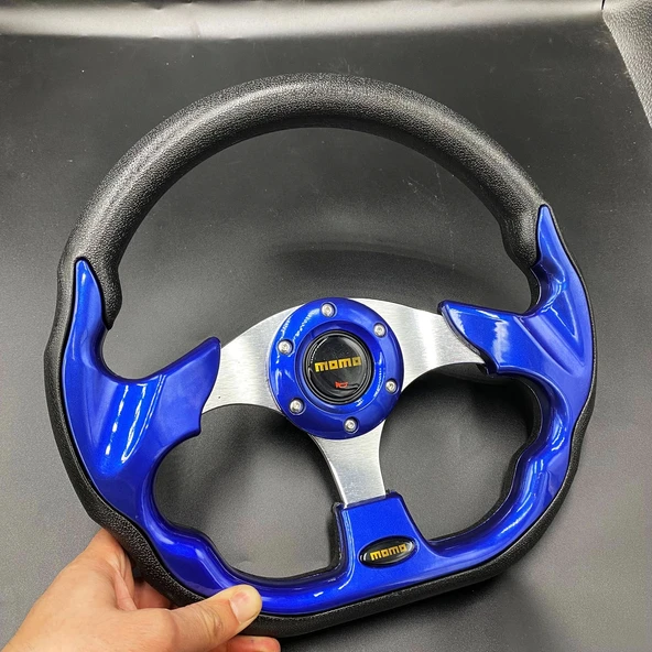 Momo Spor Direksiyon 32cm Mavi-Altı Kesikli Yarış Spor Direksiyonu - 3