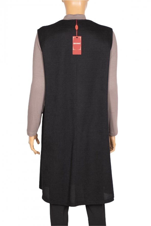 Hesna Kadın Naz Şönil Cep Kombinli Siyah Yelek - Resim 4