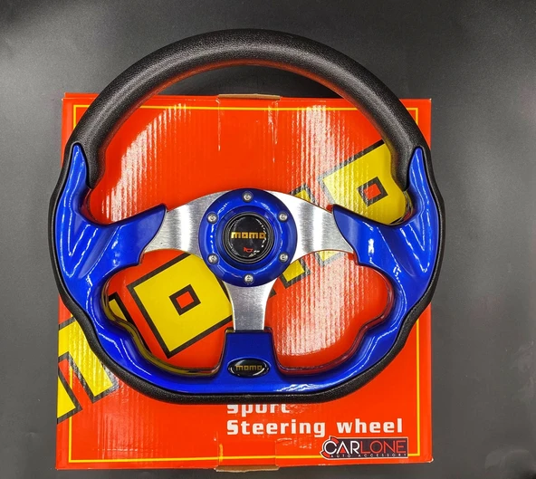 Momo Spor Direksiyon 32cm Mavi-Altı Kesikli Yarış Spor Direksiyonu