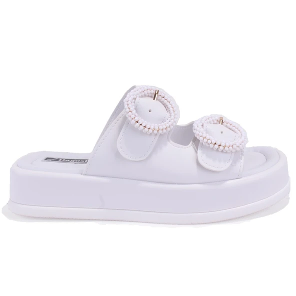 Dagoster DZA07-890784 Beyaz Ortopedik Günlük Taşlı  Kadın Terlik - 2