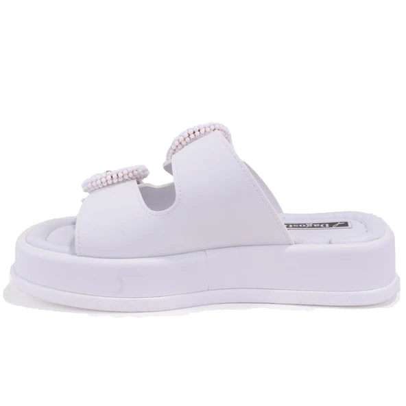 Dagoster DZA07-890784 Beyaz Ortopedik Günlük Taşlı  Kadın Terlik - 3