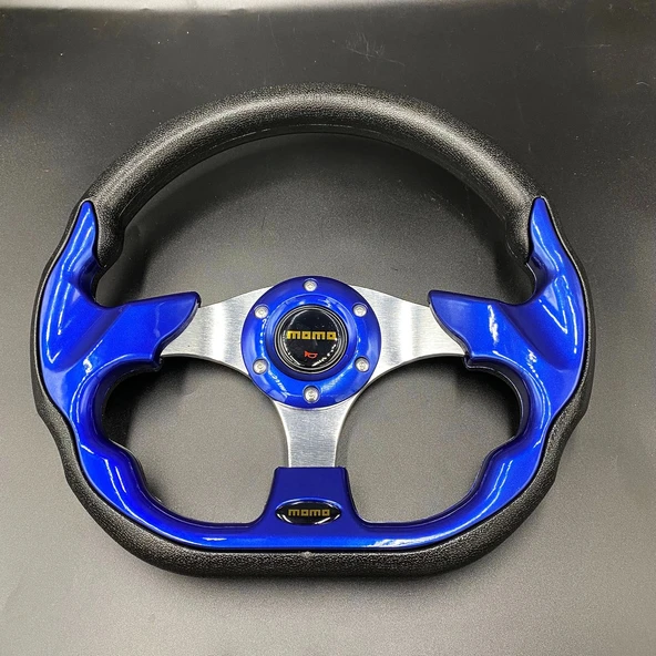 Momo Spor Direksiyon 32cm Mavi-Altı Kesikli Yarış Spor Direksiyonu - 2