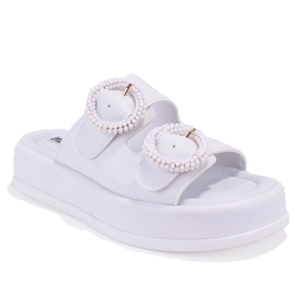 Dagoster DZA07-890784 Beyaz Ortopedik Günlük Taşlı  Kadın Terlik