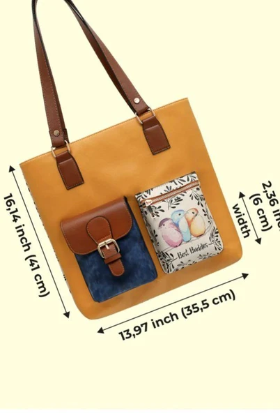 Kadın Vegan Deri Turuncu Omuz Çantası  Best Buddies Tasarım - 6