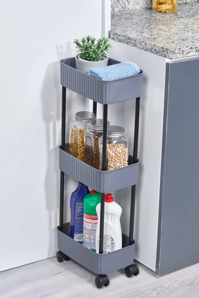 EASY 3 KATLI ÇOK AMAÇLI RAF MUTFAK VE BANYO ORGANİZER DÜZENLEYİCİ (TEKERLEKLİ)