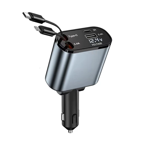 Zuidid ZR13 - 95W 4 In 1 Voltaj Göstergeli Tüm Telefonlar Için Hızlı Araba Şarjı Kendinden Kablolu