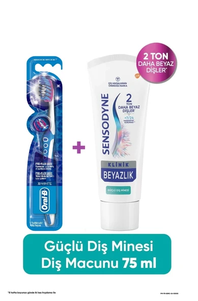 Sensodyne Klinik Beyazlık Güçlü Diş Minesi Diş Macunu 75 ml + Oral-B Pro Flex 3D White Luxe Medium Diş Fırçası