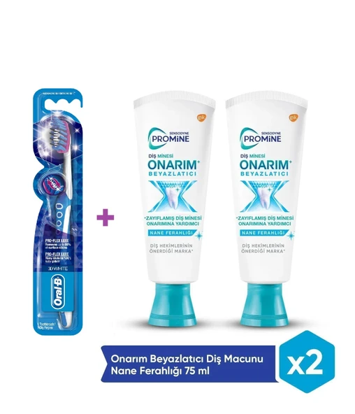Sensodyne Promine Onarım Beyazlatıcı 75ml Diş Macunu x 2 ADET + Oral-B Pro Flex 3D White Luxe Medium Diş Fırçası