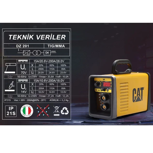 CAT DZ201 200 Amper TIG LIFT/MMA Çanta Tipi Profesyonel Dijital İnverter Kaynak Makinesi - 8