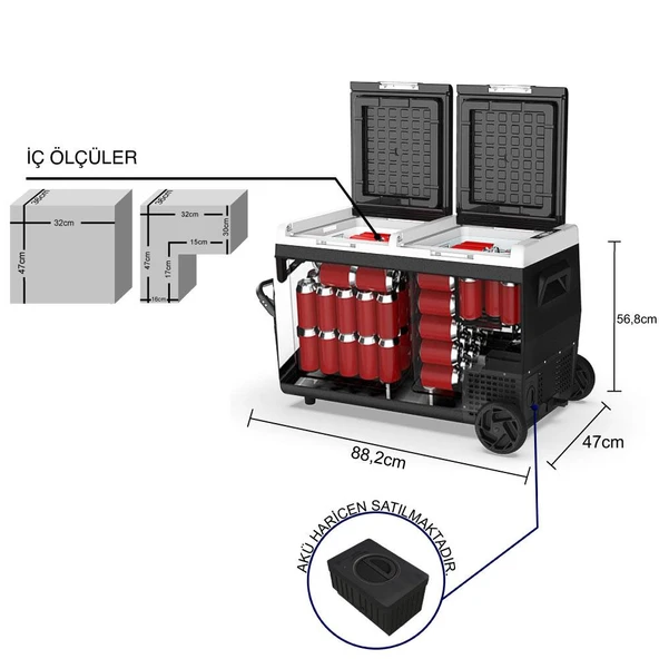 ICECO K95D 12/24Volt 95Lt Akülü/Kablolu/ Çift Bölmeli Kompresörlü Outdoor Oto Buzdolabı/Dondurucu (Akü Dahil Değildir) - 10