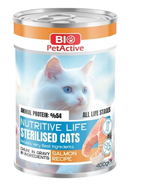 Bio PetActive Nutritive Life Kısırlaştırılmış Somonlu Kedi Konservesi 400 Gr