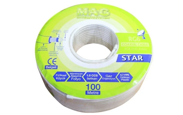 Mag RG6-U4 İthal Uydu Anten Kablosu-100 Metre - 2