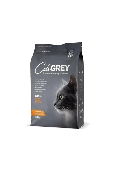 Cat's Grey Vanilya ve Mandalina Kokulu Tozsuz Topaklanan İnce Taneli Bentonit Kedi Kumu 16kg