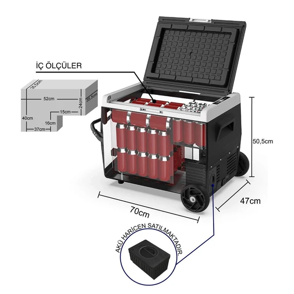 ICECO K65S 12/24Volt 65Lt Akülü/Kablolu/ Kompresörlü Tekerlekli Outdoor Oto Buzdolabı/Dondurucu (Akü Dahil Değildir) - 10