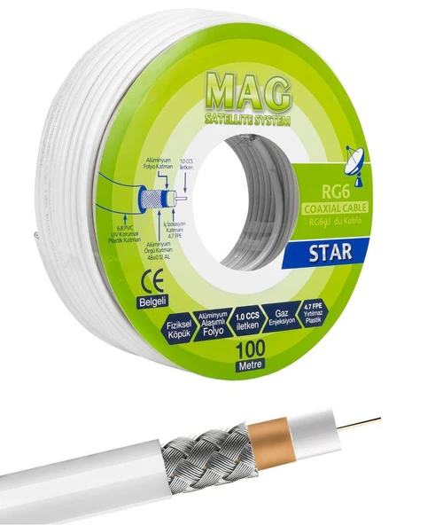 Mag RG6-U4 İthal Uydu Anten Kablosu-100 Metre - 3