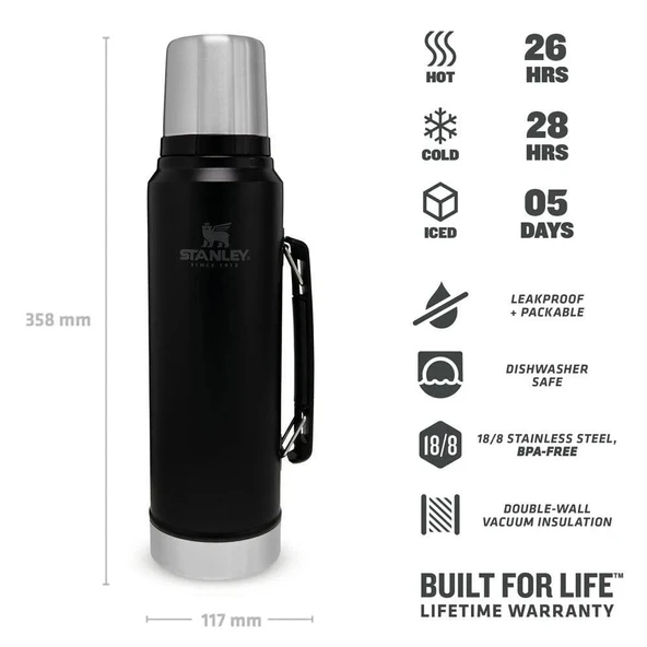 STANLEY Klasik Vakumlu Çelik Termos 1 Litre (Siyah) - 9