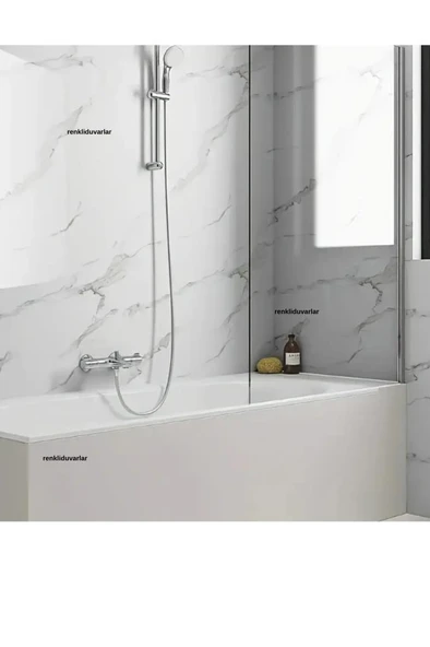 Renkli Duvarlar 60cm x 280cm Tek Parça Rulo Shiny Beyaz Mermer Desenli Banvo Salon Wc Yapışkanlı Duvar Paneli Kağıdı - Resim 4