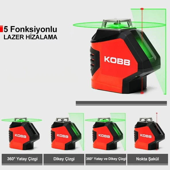 KOBB KBL88G 25M Profesyonel Yatay 360° ve Dikey Otomatik Hizalamalı Nokta Şakül ve Yeşil Çapraz Çizgi Lazer Distomat - 2