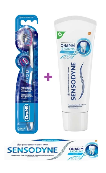 Sensodyne Onarım & Koruma Naneli Diş Macunu 75ml + Oral-B Pro Flex 3D White Luxe Medium Diş Fırçası