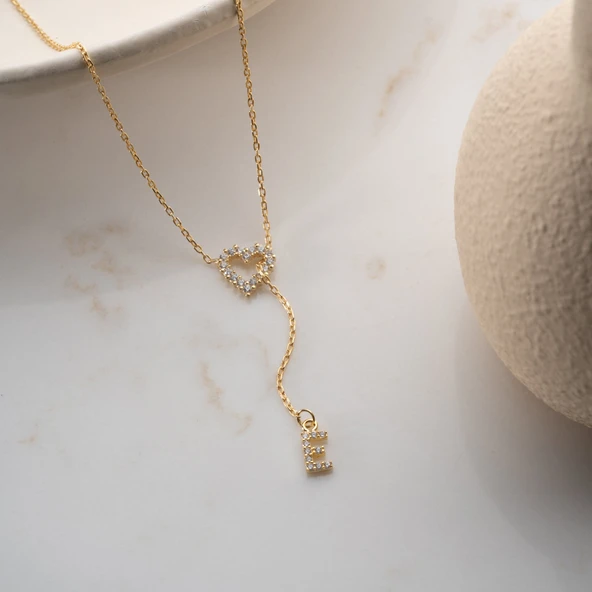 Vaoov 925 Ayar Gümüş Harf Sallantılı Kalp Kolye - Resim 3