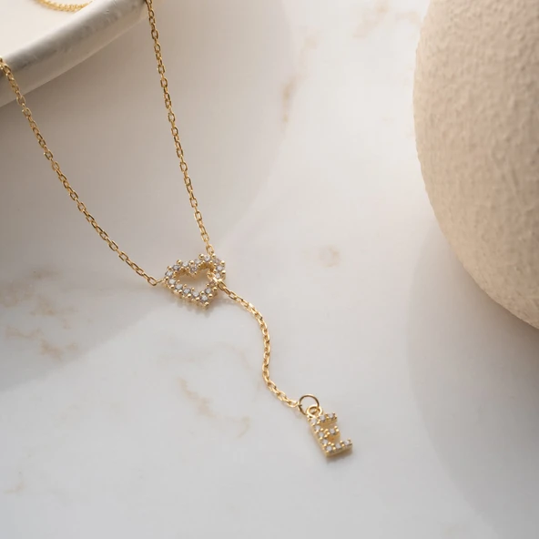 Vaoov 925 Ayar Gümüş Harf Sallantılı Kalp Kolye - Resim 5