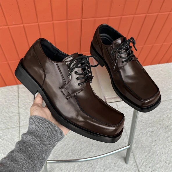 Unisex Kalın Tabanlı Oxford Ayakkabı (Kahverengi)