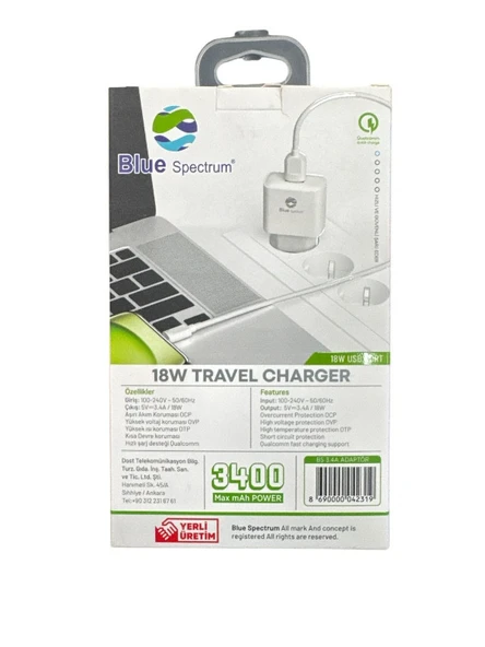 Blue Spectrum 18W 3.4A Hızlı Şarj Başlığı USB Çıkışlı - 5