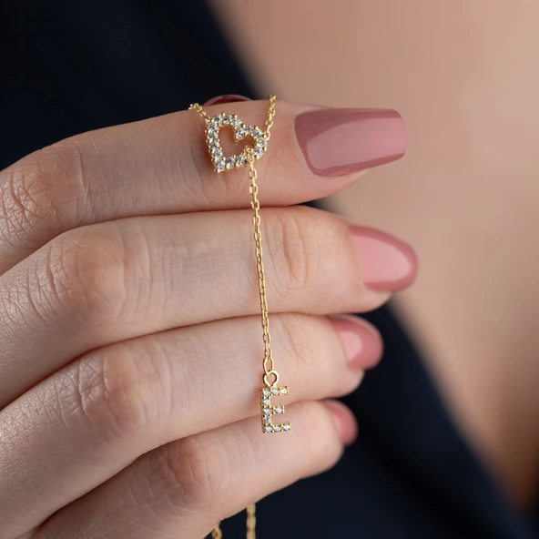 Vaoov 925 Ayar Gümüş Harf Sallantılı Kalp Kolye - Resim 4