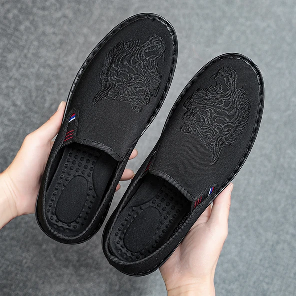 Erkek Günlük Nakışlı Loafer Ayakkabı (Siyah Kaplan)