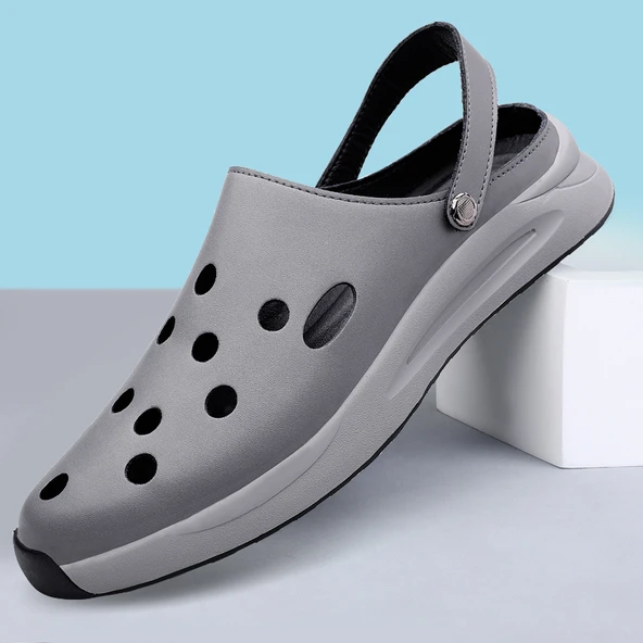 Erkek Deri Sandalet (Gri)